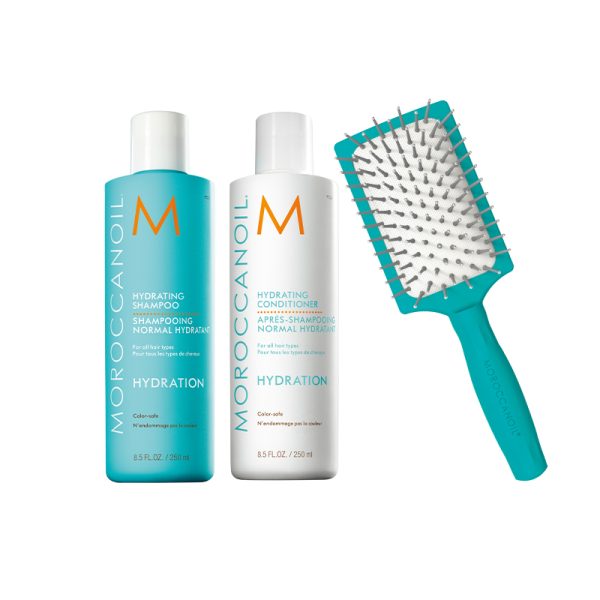 Moroccanoil Hydrating Shampoo Conditioner Set & Mini Paddle Brush